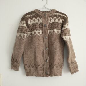 Vtg Norlender Stavanger Cardigan Sweater Women S Brown Fair Isle Wool Chunky